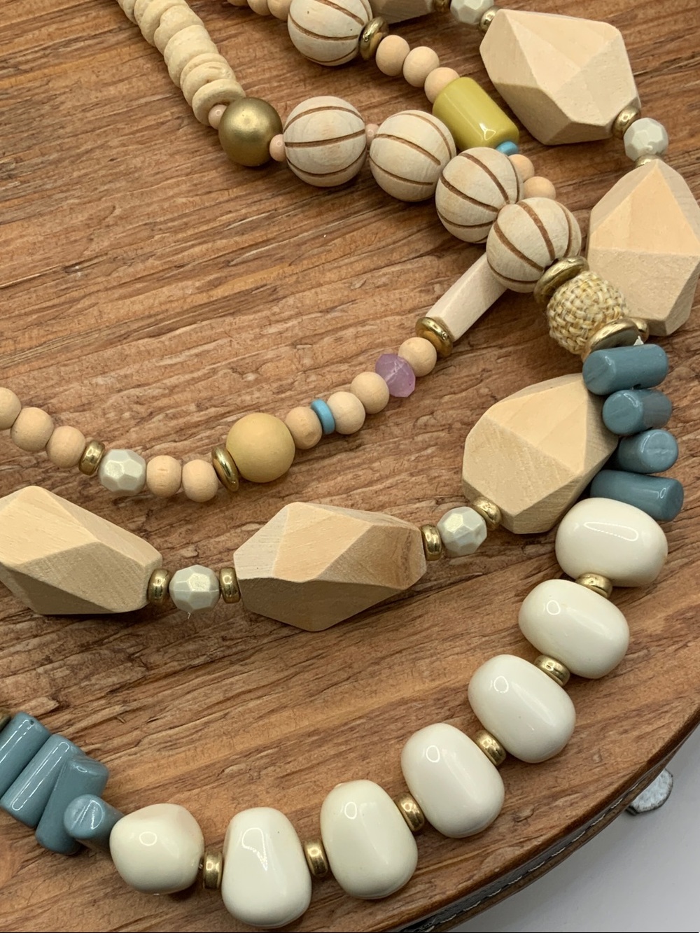 Plunder Design Marielle Layered Wooded Pastel Geometric Beaded Necklace